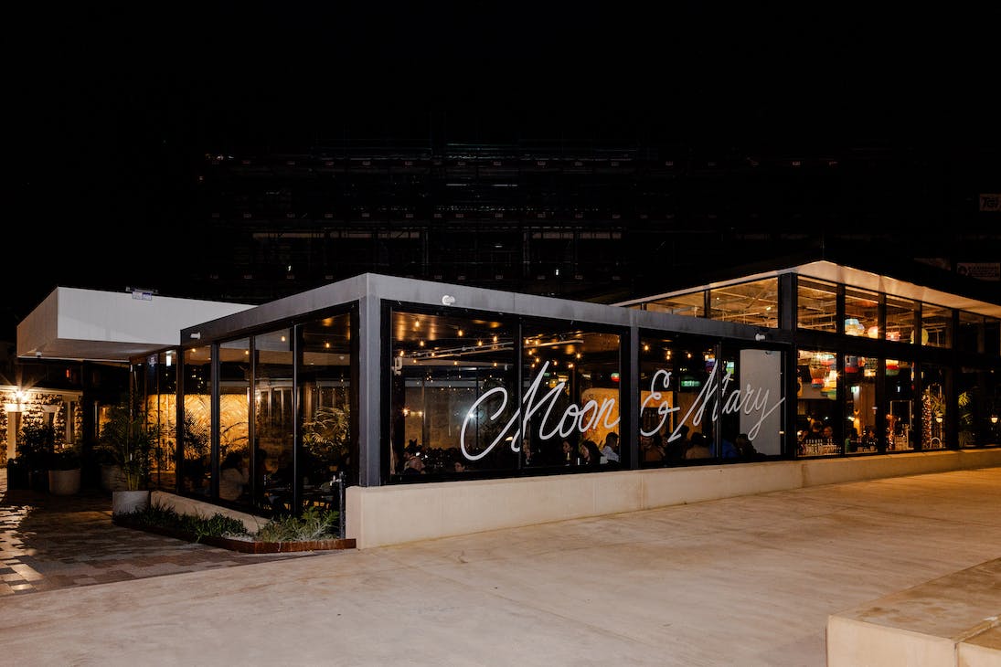 A restaurant building in Fremantle with signage that reads Moon & Mary